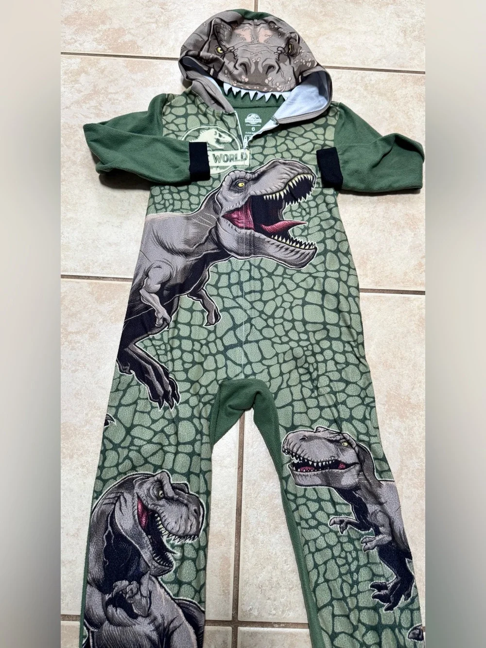 Jurassic World Kids Green Dinosaur Hooded One-Piece Bodysuit with T-Rex Graphic
